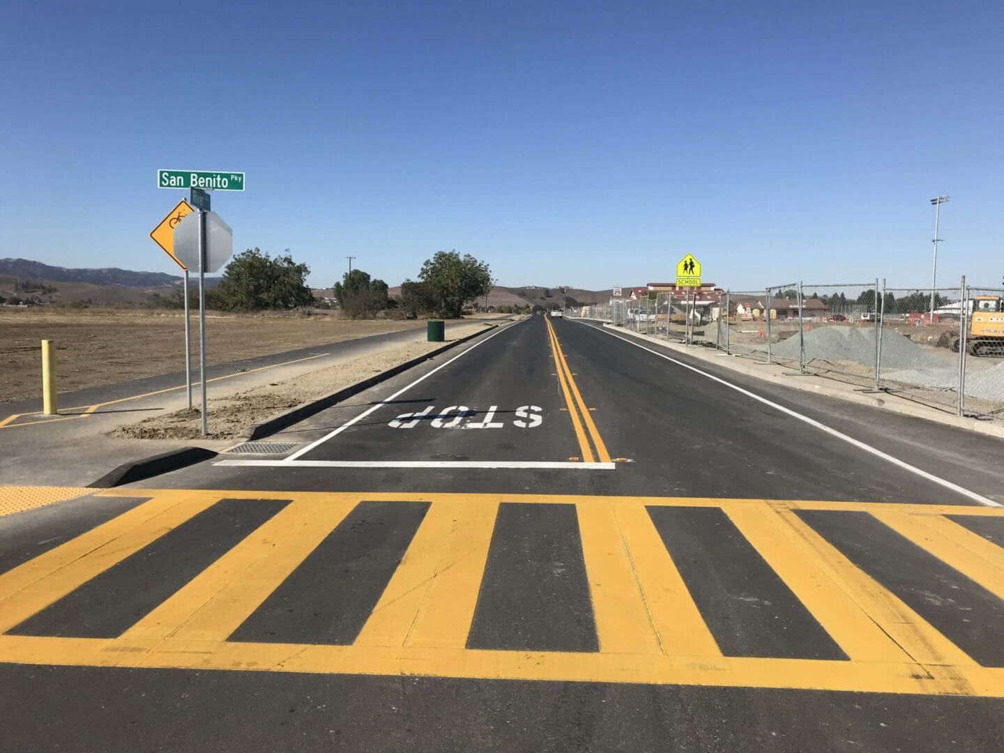 Empty road with crosswalk and stop sign.